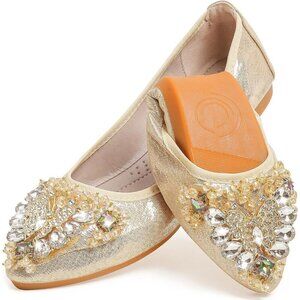 Wambhc  Flat Shoes Women Gold Sequin cloth upper and rubber sole Cute Slip Shoes
